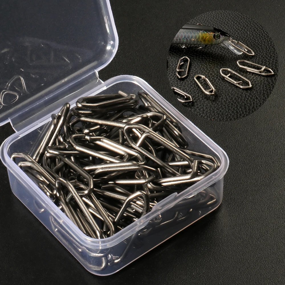 50 unids/caja de enclavamiento de Pesca Clips rápidos caja de aparejos de acero inoxidable barril señuelo línea conector accesorios Pesca anillo giratorio - imagen 5