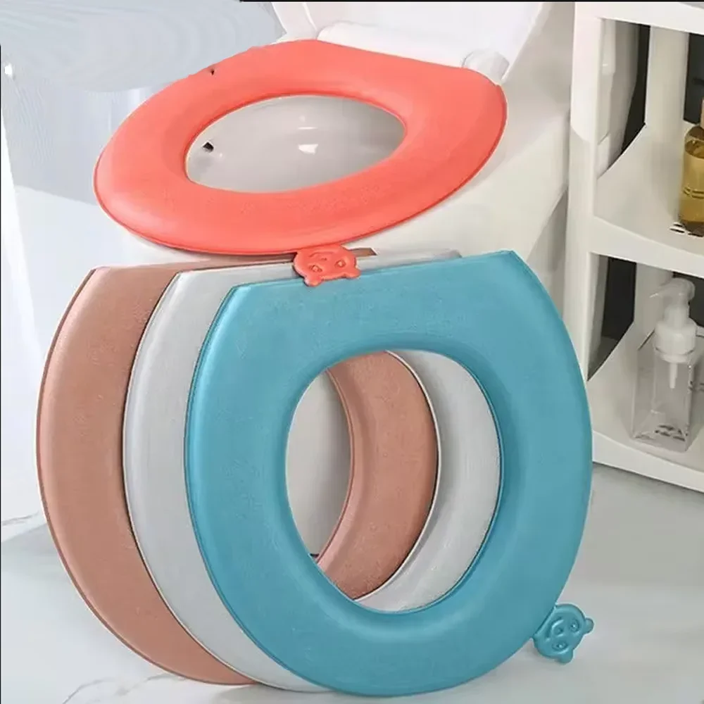 Cojín de inodoro tipo pasta EVA, funda de asiento de inodoro con elevación manual, accesorios universales para cojín de asiento de inodoro engrosados para las cuatro estaciones - imagen 2