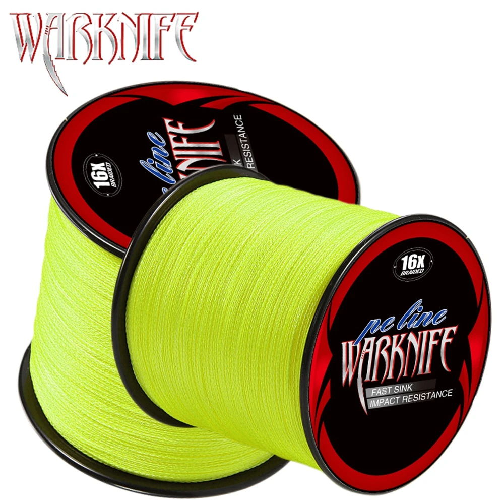 Warknife-sedal de pesca trenzado japonés, 16 hebras, 100M-2000M, núcleo hueco, PE Extreme, 20LBs-500LBs, línea de asistencia, amarillo fluorescente - imagen 4