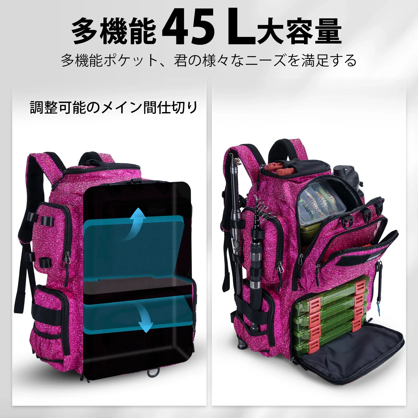 Mochila de pesca Goture de 45L, bolsa de pesca grande resistente al agua 900D con soportes para caña, equipo de pesca para acampar, senderismo al aire libre - imagen 4