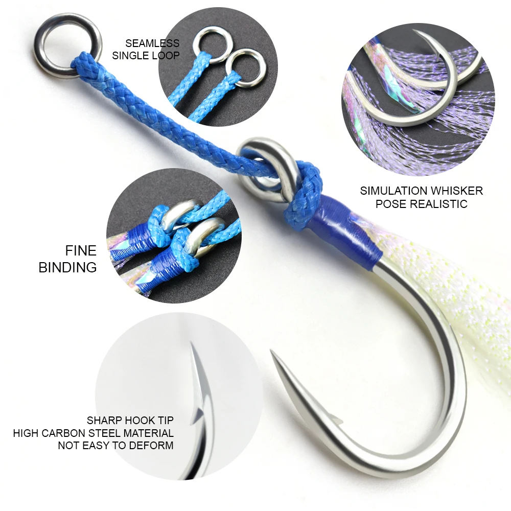 ZYZ 2~3 unids/bolsa anzuelo de asistencia JIG 1/0 # -11/0 #   Anzuelos de pesca de alta resistencia, anzuelos de plumas, aparejos de anzuelos de pesca de agua salada - imagen 4