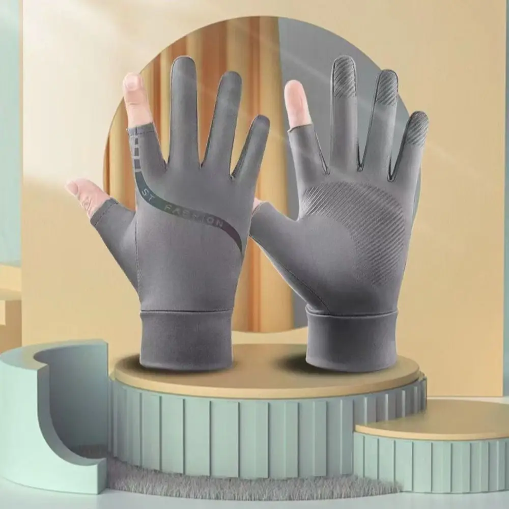 Guantes antiuv de seda de hielo para hombre y mujer, Manoplas de dos dedos para pantalla táctil, ciclismo, Camping, conducción, deportes, pesca, primavera, verano - imagen 2
