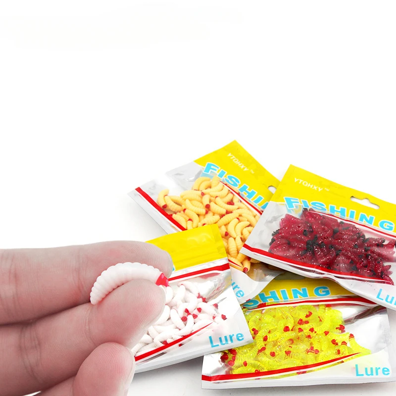 Cebo biónico de gusano suave, cebo de boca de caballo, Pupa, pan, Bug, 50/bolsa, 4 colores, 2cm/0,4g, plataforma de boca de caballo - imagen 2