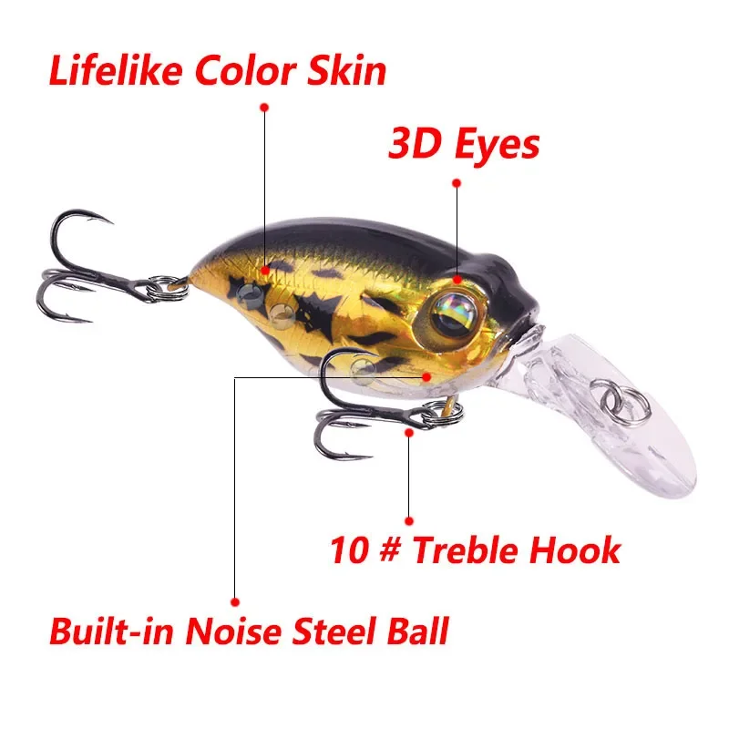 1 unidad de nuevos señuelos de pesca con manivela, 5,8 cm, 6g, diseño japonés, cebo duro Artificial de plástico oscilante con 10 # Gancho para Bass Pike Crankbaits - imagen 4