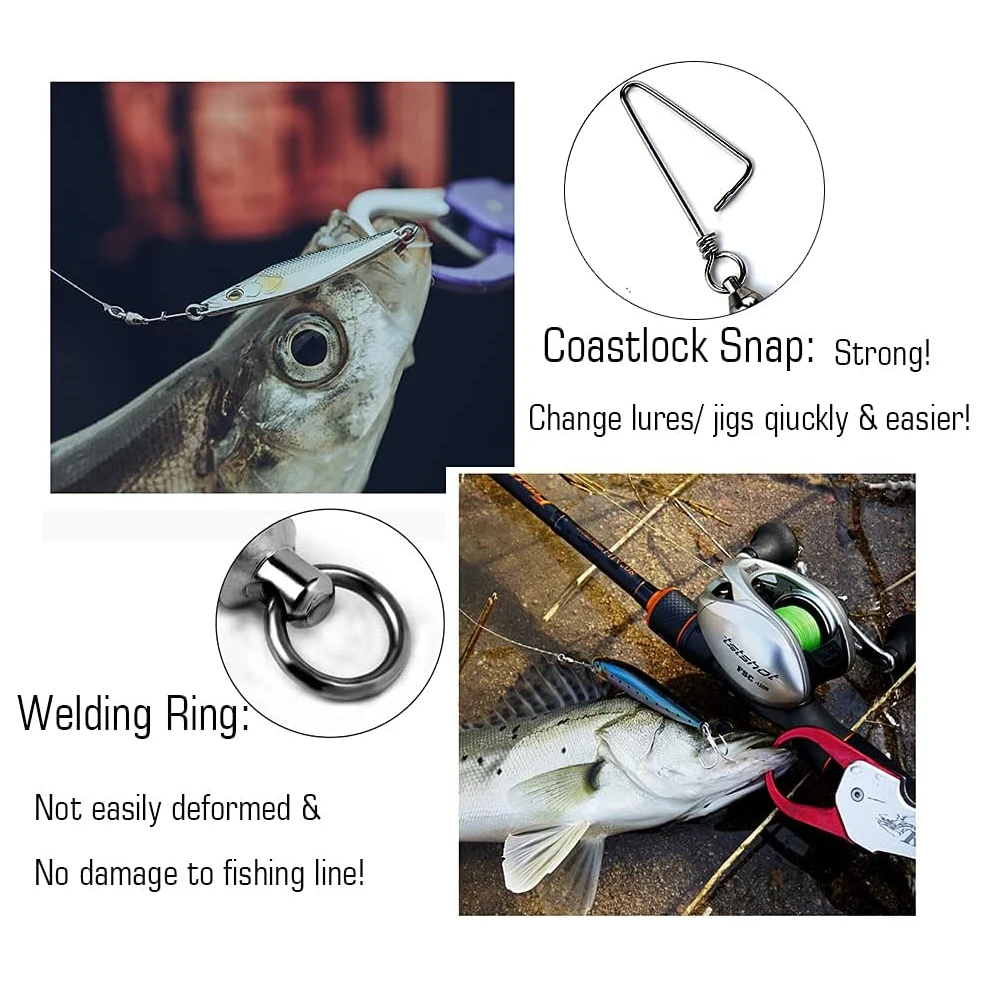 Conectores de agua salada, 25 unids/caja, giratorios de pesca a presión, enclavamiento de rodamiento de bolas, Clip de alta resistencia, accesorios de conector de Pin - imagen 5