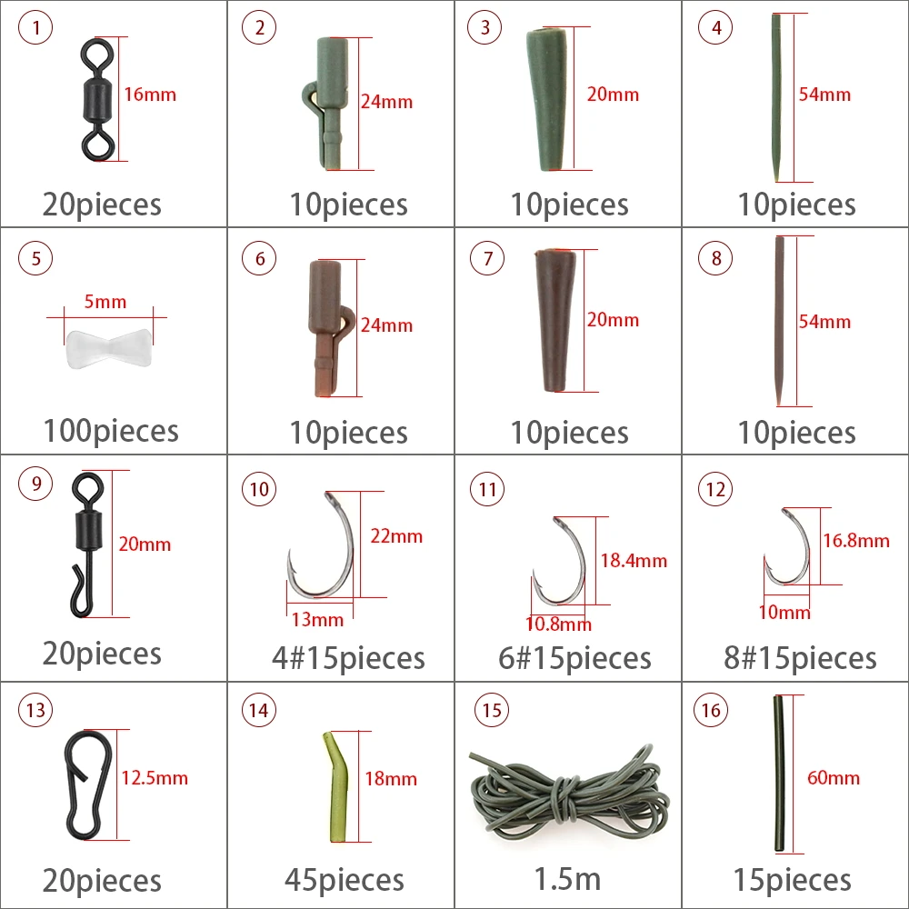 Kit de aparejos de pesca de carpa, 326 Uds., en caja, broches giratorios de pesca, aparejo giratorio de cambio rápido, Clips de plomo de seguridad, manga antienredos de goma - imagen 3