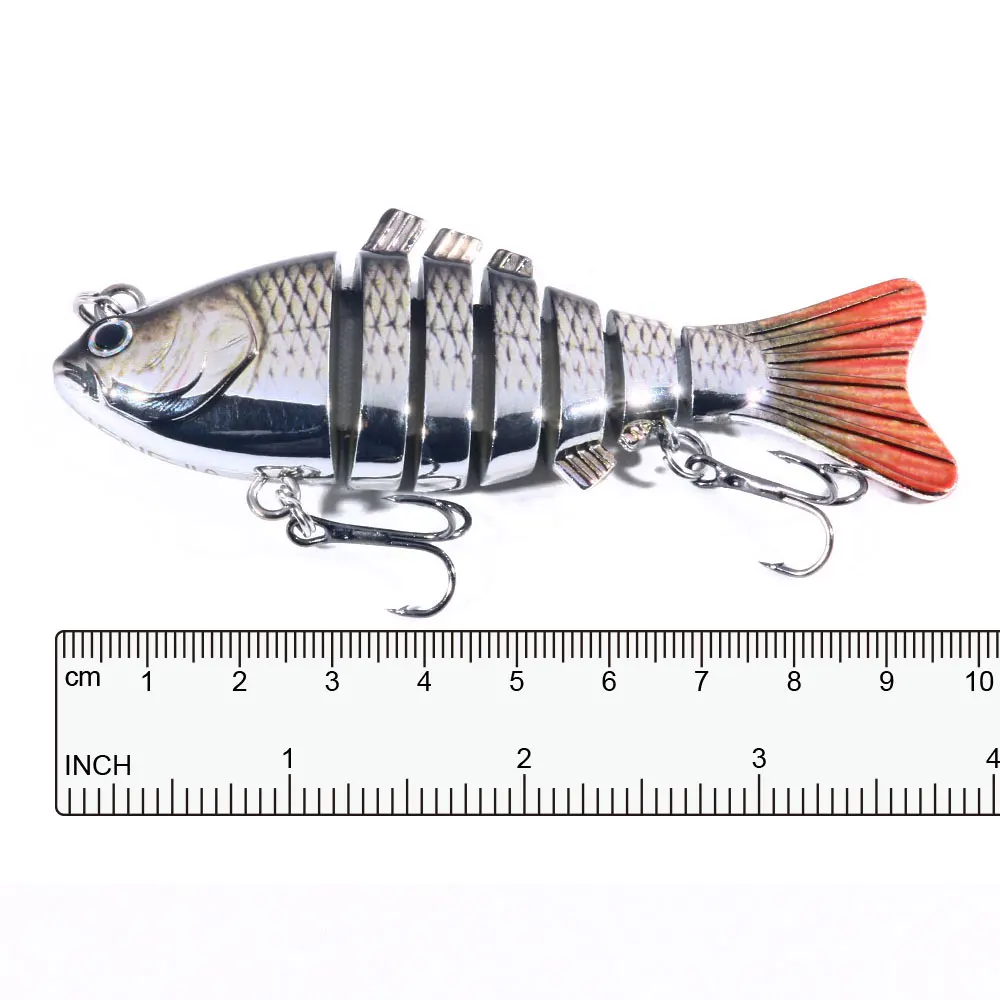 Señuelo de Pesca de 10cm y 24g con ojos 3D, señuelo duro de Pesca realista de 7 segmentos, Crankbait con 2 anzuelos, cebos de Pesca para lubina - imagen 5