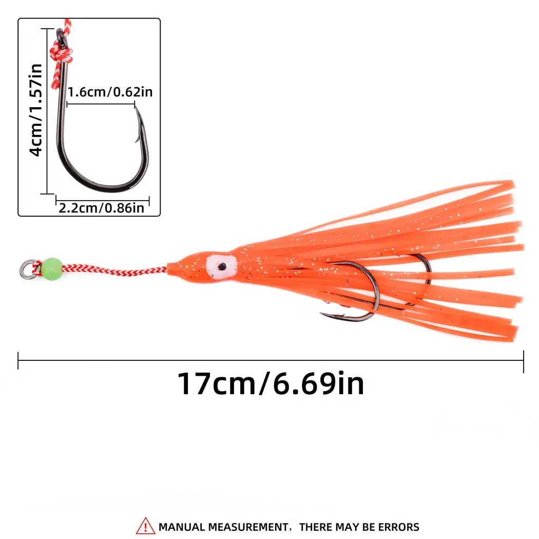 5 uds 17cm anzuelo de asistencia pulpo luminoso lento suave con falda señuelo de agua salada doble gancho Inchiku anzuelos accesorios de cebo - imagen 3