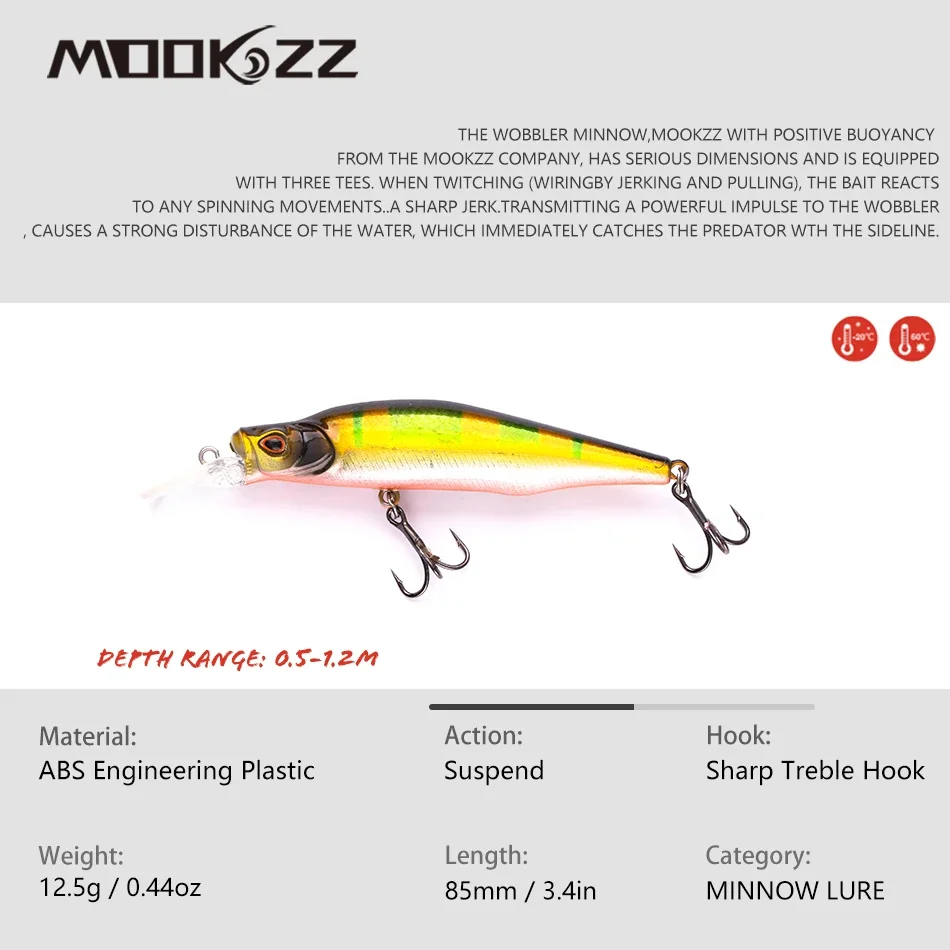 MOOKZZ-Señuelos de Pesca artificiales, cebos flotantes para pececillos, cebos Wobblers de alta calidad, suspensión, modelo caliente, ML-036F, 8G/12,5G - imagen 2