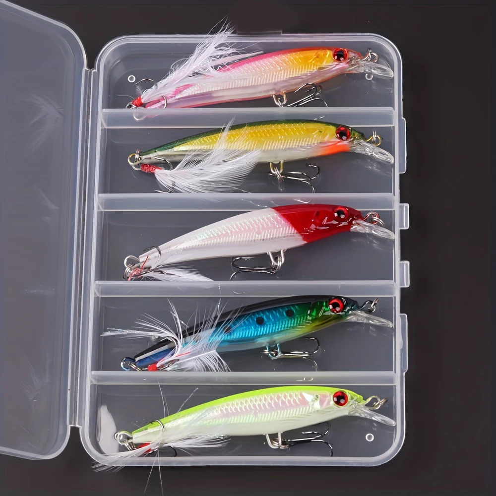 5 unids/caja láser 3D ojos biónicos Minnow señuelo de pesca-13,3g/6,8g cebo duro con anzuelos triples de plumas para máxima captura - imagen 3