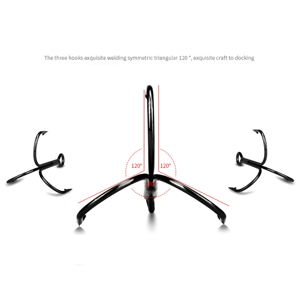 Anzuelos triples de pesca súper afilados, anzuelos de anclaje afilados en caja, tamaños 14-2 #, anzuelo de púas de acero de alto carbono, Plata/Negro, 50 piezas - imagen 3