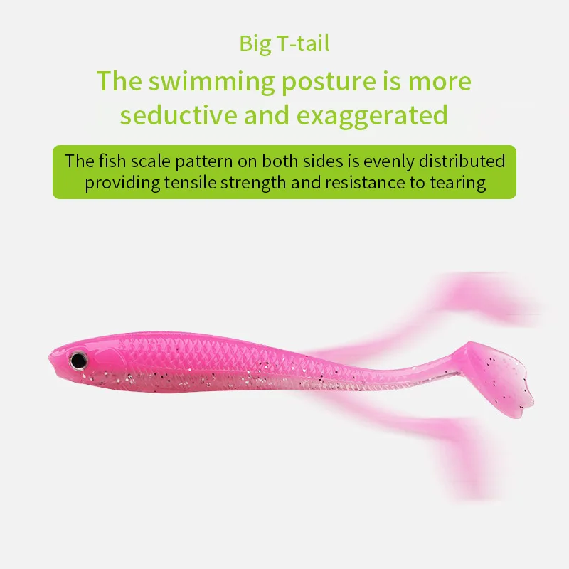 Cebo suave de pesca de 5 piezas, 6,5 cm, 9,5 cm, sábalo, gusano de pesca, Swimbaits de silicona suave, señuelo, cebo de pesca de lubina, cola en T - imagen 3