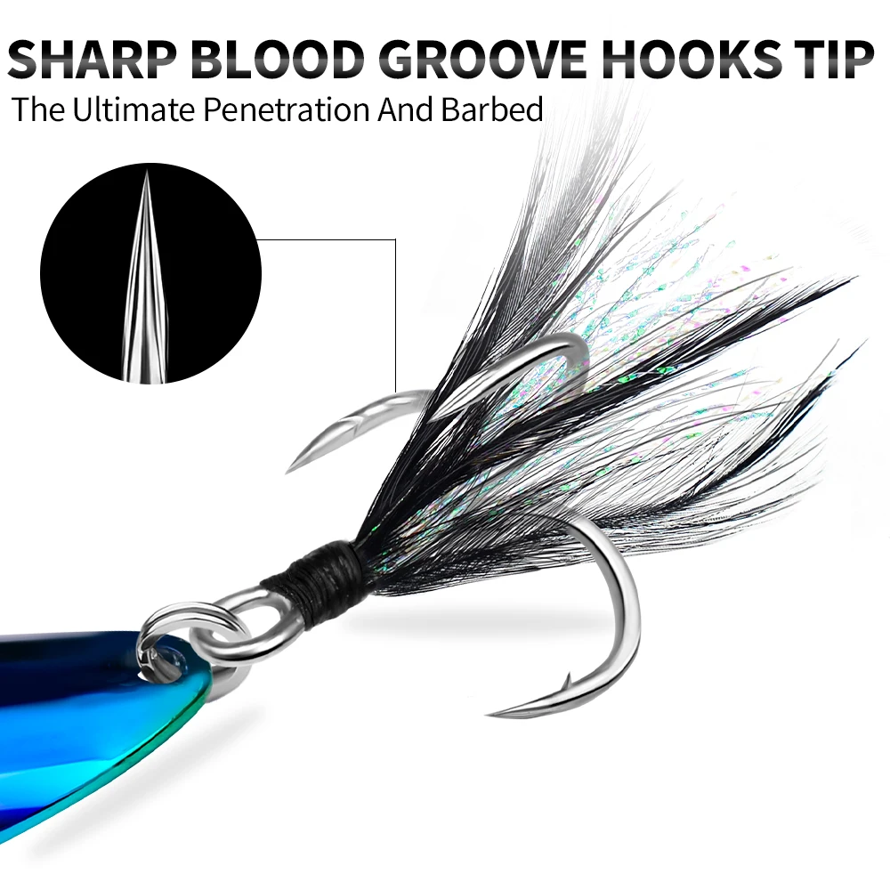 Cebo de lentejuelas de Metal de 3 piezas con ganchos reforzados y lentejuelas biseladas-cuchara larga para cebo de natación Artificial y acción oscilante - imagen 4