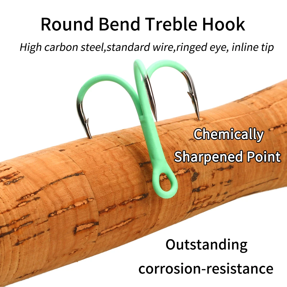 Ellllv 10 piezas 14 # - Anzuelos triples en línea doblados redondos 3/0, fluorescentes/luminosos, señuelo de pesca de agua dulce y salada, anzuelo Triple - imagen 3