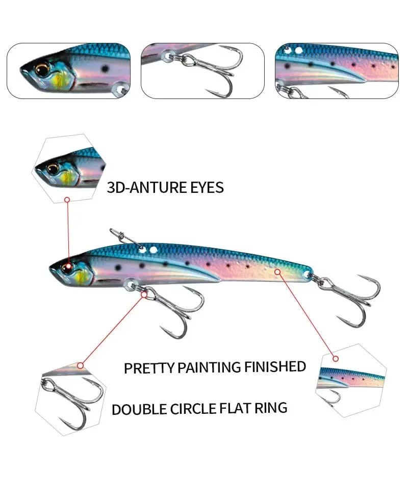 Señuelo de pez Vib de 7cm y 14g, cebo Artificial de cuerpo duro, placa de hierro, anzuelo de pesca Swimbait, equipo para trucha en alta mar, aparejos de pesca de aguas profundas - imagen 4