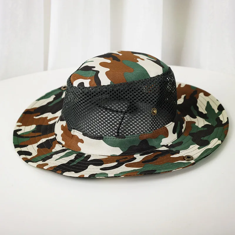Sombrero de ala ancha con protección solar para hombre, gorra de red de camuflaje para pesca, sombreros de verano, sombrilla de pescador y caza - imagen 5