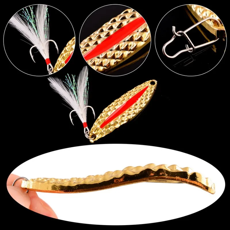 Señuelo de cuchara luminoso para pesca de lubina, Wobblers de lentejuelas, aparejos de anzuelo triple de plumas, Spinner, invierno, 5G, 7G, 20g, 1 pieza - imagen 5
