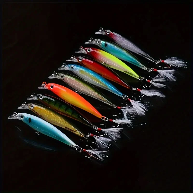 Minnow Wobblers Señuelo Cebo Duro con Anzuelos de Plumas - imagen 5