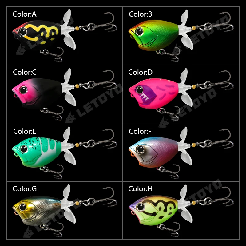 LETOYO 50mm 60mm flotante Popper señuelo Topwater hélice giratoria cebos duros para lubina pescado negro - imagen 4