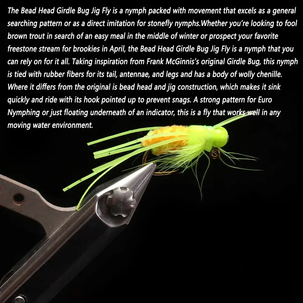 Bimoo 4PCS # 4 faja con cabeza de cuentas de latón, plantilla para insectos, mosca, Grizzly, patas de goma, fregadero rápido, anzuelo de púas Stonefly, Señuelos de pesca de trucha húmeda - imagen 5