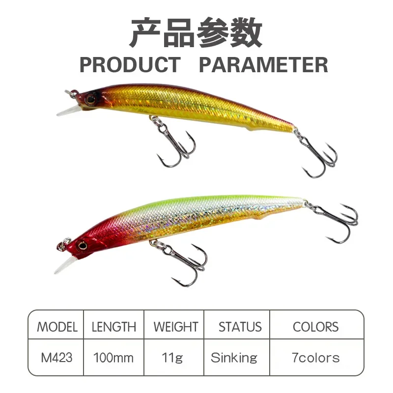 Señuelos de Pesca de pececillos que se hunden, cebo duro Artificial de fundición larga, Wobbler de trucha de agua salada, aparejos de Pesca, Swimbait, 100mm, 11g - imagen 5