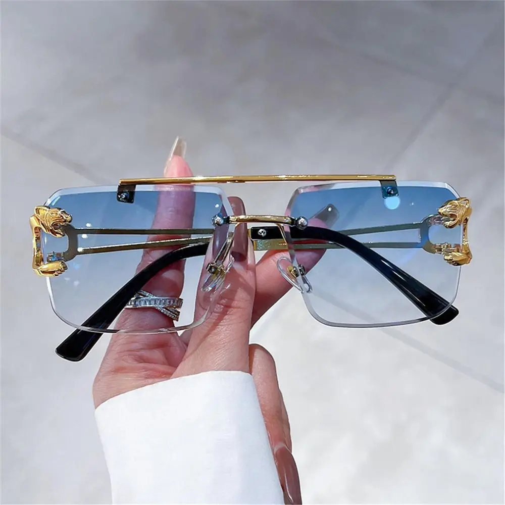 Gafas de sol retro sin montura de doble puente Metal UV400 Gafas cuadradas de gran tamaño con gradiente para mujeres y hombres - imagen 4