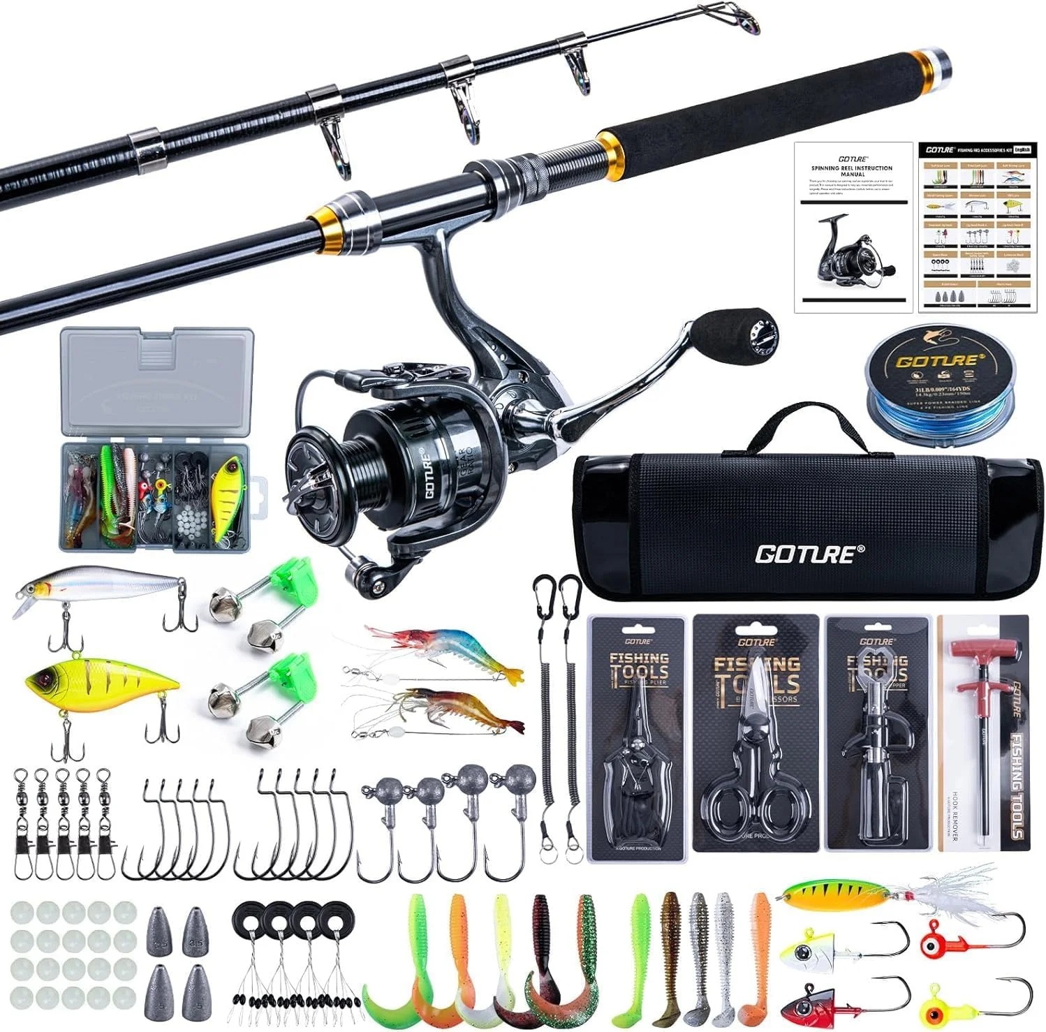Kit Pesca Goture - Caña Telescópica Carbono con Carrete y Accesorios