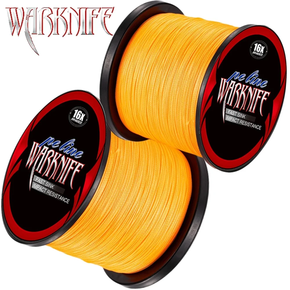 Warknife 16 hebras 100M - 2000M Hollow Core PE extremo Japón hilo de pescar trenzado 20LBs-500LBs línea de asistencia naranja fluorescente - imagen 3