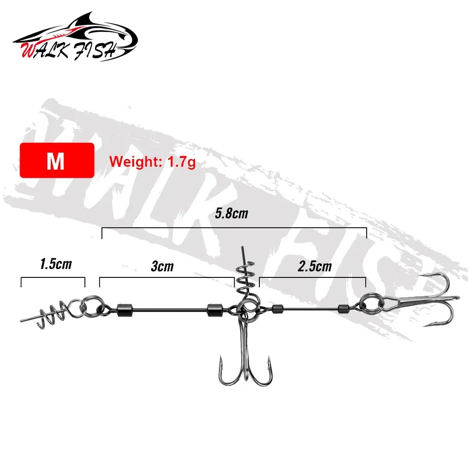 WALK FISH-anzuelo de aparejo de pesca Stinger, conector de tornillo de Pin central de sábalo grande, cebo de perca para lubina, anzuelo de pescado agudo y afilado con púas - imagen 5
