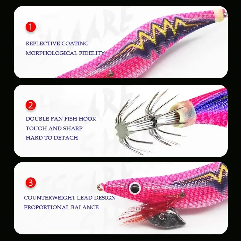 BRAVMACK-señuelo de pesca de madera de primera calidad, anzuelo de calamar, diseño realista de camarones y sepia, cebo duro para agua salada y dulce - imagen 4