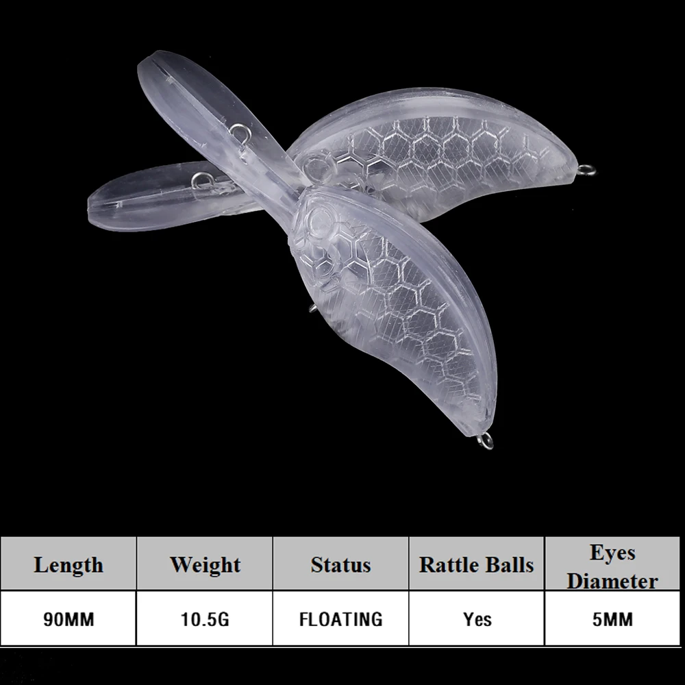 Chan'sHuang-señuelo de pesca Artificial, cebo en blanco sin pintar de 90mm, sonajeros flotantes para buceo en aguas profundas, Crankbait, hecho a mano - imagen 2