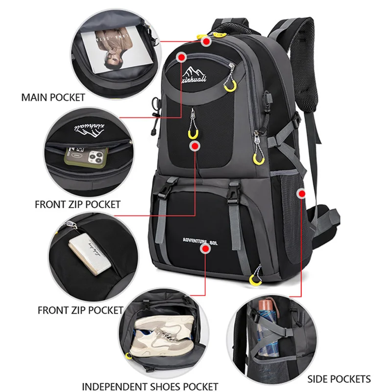 Mochila de senderismo de gran capacidad para hombre, bolsa deportiva de viaje al aire libre, impermeable, para acampar, escalar, montañismo, XA145G, 40L, 60L - imagen 5