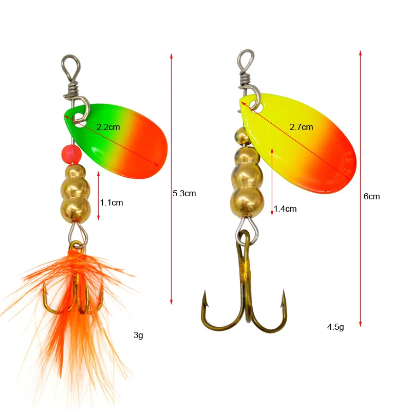Señuelo de pesca con lentejuelas giratorias, cebo giratorio de Metal Artificial, 3g, 4,5g, 10 piezas - imagen 2