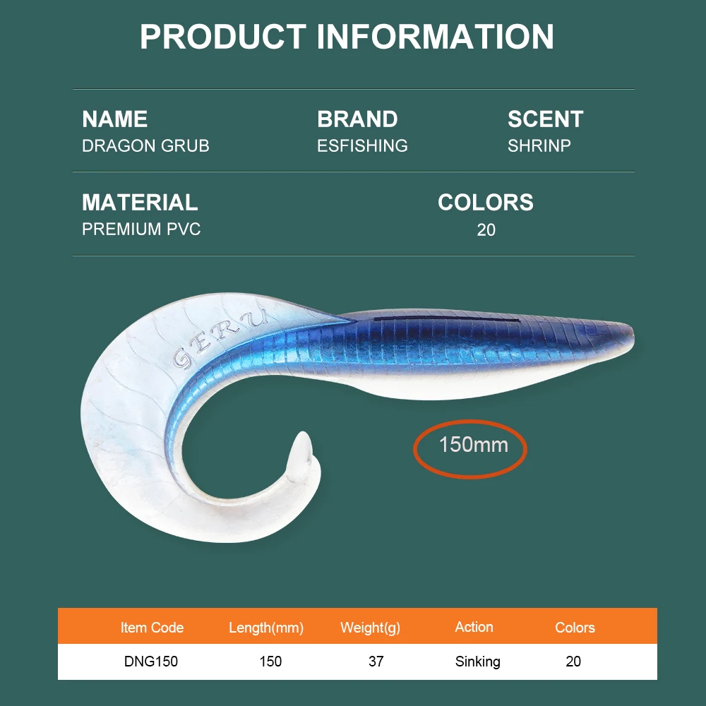 ESFISHING, nuevos cebos blandos grandes, Grub de dragón, 150mm, cola de silicona, Lucio, Pesca, perfumado, Isca, señuelo de Pesca Artificial - imagen 5