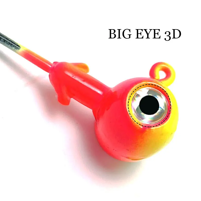 JYJ 3.5g/5g/7g/10g/14g colorful hammer shape jig head hook ,fishing hook jigging with big 3D eyes for soft lure bait - imagen 4