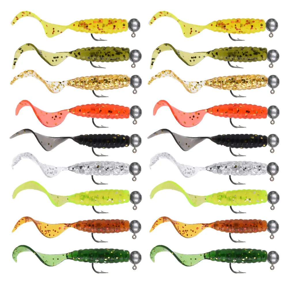 JYJ 5 unids/bolsa 1g anzuelo con 4cm pesca grub gusano suave pequeño señuelo cebo artificial aparejos de pesca para perca tipo de pez y lubina - imagen 5