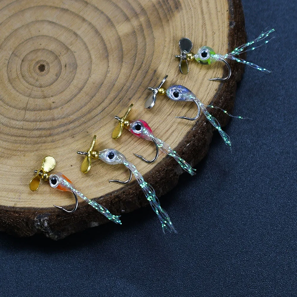Señuelos de lentejuelas con hélice de colores brillantes, ojos 3D, moscas de pesca epoxi UV, cebo giratorio, Señuelos de pesca artificiales, paquete de 8 Uds. - imagen 5