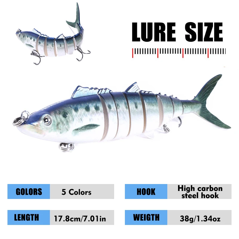 Señuelos de Pesca de calidad, cebos duros de 1 piezas, 17,8 CM/38G, 8 segmentos, cebo articulado, Swimbait, Wobblers realistas, aparejos de pesca para Lucio - imagen 3