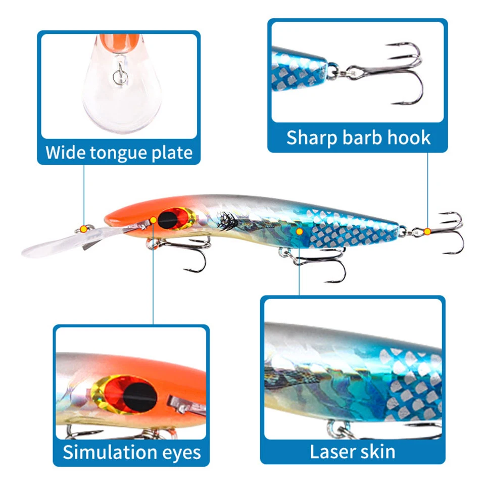 WALK FISH-señuelo de pececillo grande de 1 piezas, cebo duro de 16,2 CM/23G para buceo profundo, anzuelos triples, ojos 3D, lengua ancha, Swimbait para Lucio - imagen 4