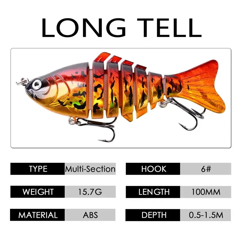 1 Uds. Cebos de pesca Trolling Swim Minnow Wobbler cebo duro multisección 10cm15g Crankbait Artificial aparejos de pesca productos - imagen 5