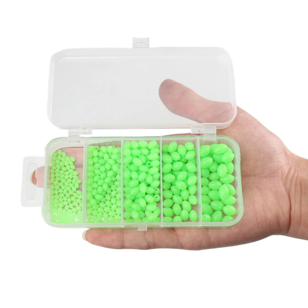 Cuentas luminosas 375 Uds. Cuentas de pescado de plástico duro ovaladas de color verde oliva accesorios de equipo de pesca de frijol anticolisión