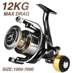 Carrete giratorio de pesca BILLINGS, carrete y agarre totalmente metálico de alta calidad, arrastre máximo de 12KG, carrete giratorio de agua dulce y salada 5,2: 1