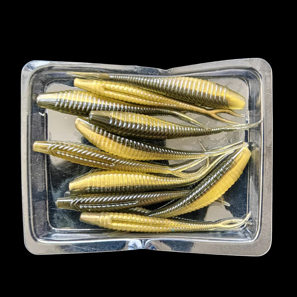 MUKUN 10 Uds Mini plantilla suave Wobblers Señuelos de pesca 0,65g/1,8G cebo Artificial de silicona de doble Color cebo de pesca de cola de horquilla de lubina - imagen 3