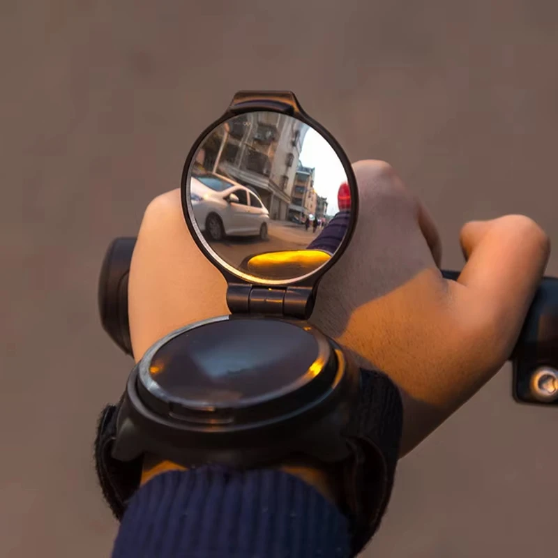 Reflector de bicicleta para ciclismo al aire libre, espejo retrovisor para bicicleta de montaña con brazo de correa para la muñeca, rotación de 360 grados plegable - imagen 2
