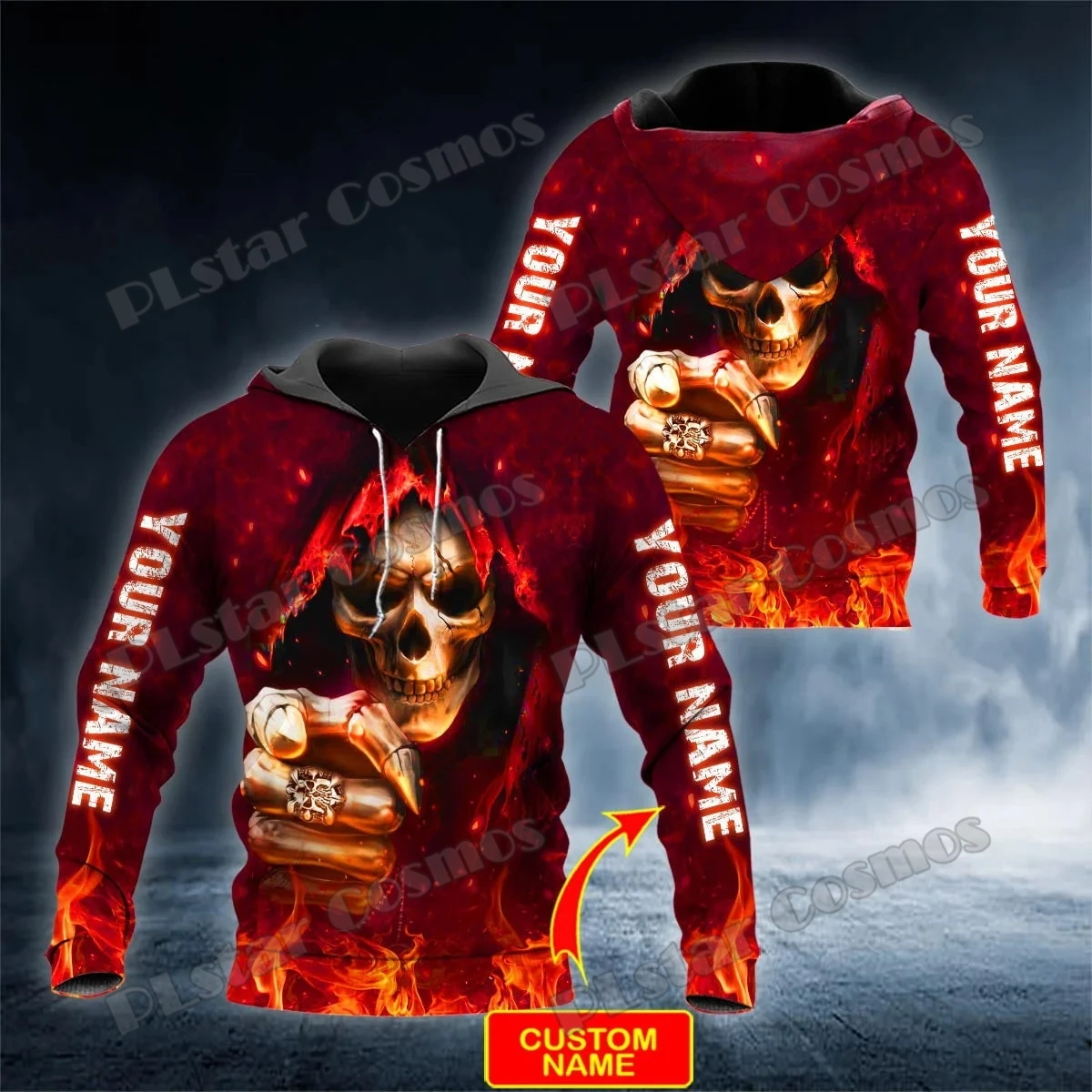 Grim Reaper apuntando a ti en la oscuridad calavera de la muerte personalizado 3D impreso sudaderas con capucha de los hombres otoño Unisex Casual Sudadera con capucha QDY74 - imagen 2