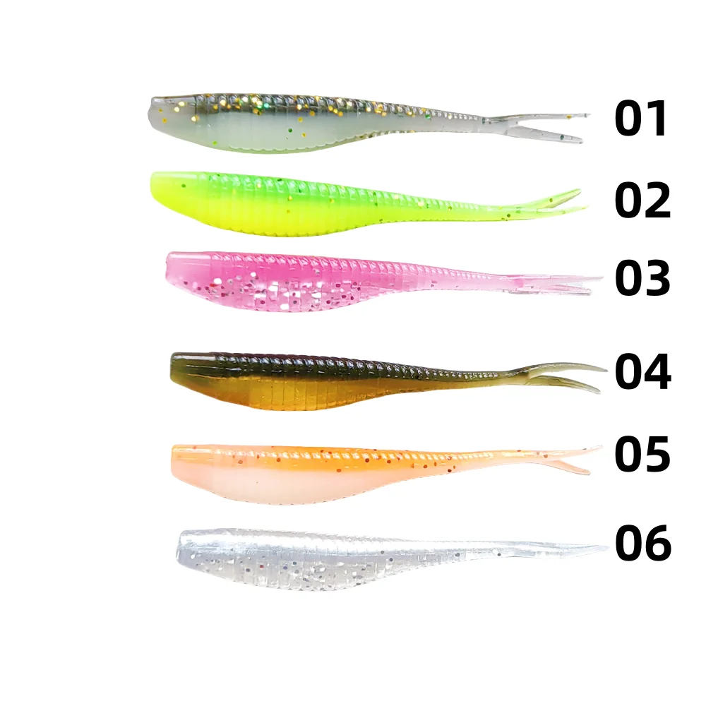 MUKUN 10 Uds Mini plantilla suave Wobblers Señuelos de pesca 0,65g/1,8G cebo Artificial de silicona de doble Color cebo de pesca de cola de horquilla de lubina - imagen 2