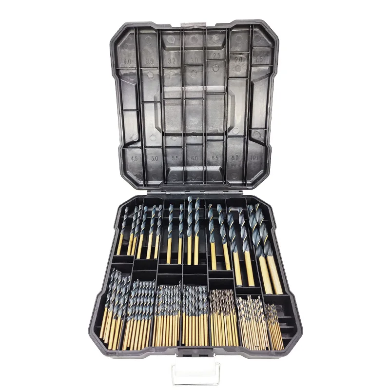 Nuevo Juego de brocas de 99 Uds., taladro de 1/16 "a 3/8" con estuche de almacenamiento de plástico Premium HSS, vástago hexagonal giratorio recubierto de oro negro