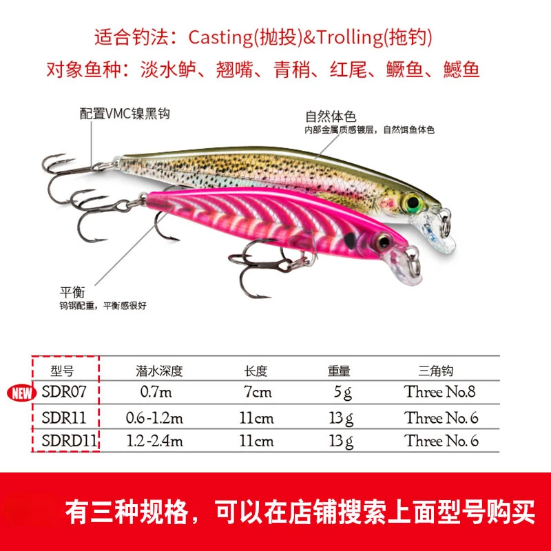 SDRD11 Phantom Mino, señuelo de fundición larga, cebo duro, boca Cocked Bass - imagen 2