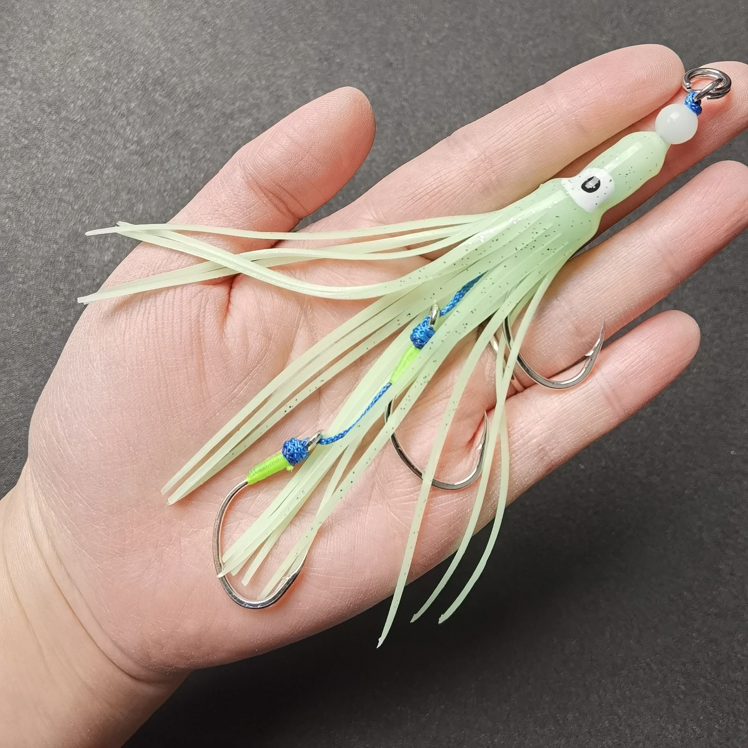 OBSESSION HK012 1PC Saltwater Luminous Squid Hook Soft Octopus Skirts Squid Trolling Fishing Bait Slow Jigging Assit Three Hooks - imagen 4