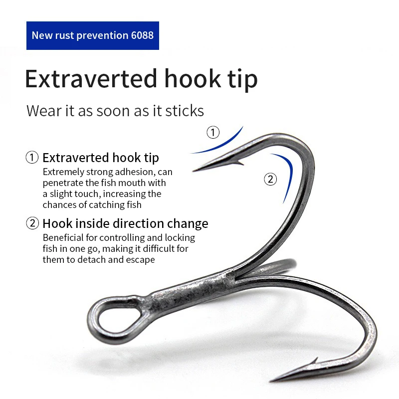 Anzuelos triples de pesca, 10 Uds., anzuelos de pesca de agua salada, Crankbaits Spinners, anzuelo de pesca de repuesto, señuelos duros, trucha, atún, salmón - imagen 2